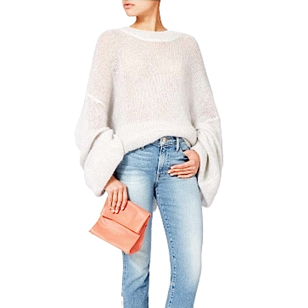 Caroline Constas White Metallic Silver Knit Oversized Slouch Tunic Sweater Small